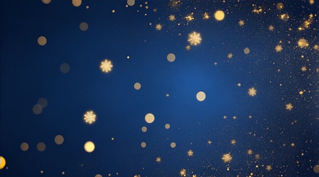 Golden lights shine particles bokey on navy blue background 