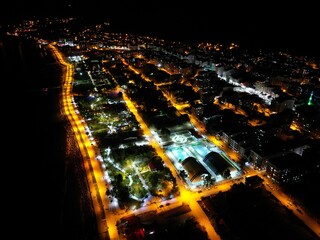Aerial image captures the stunning night skyline of the city of Tatvan, Bitlis in Turkey