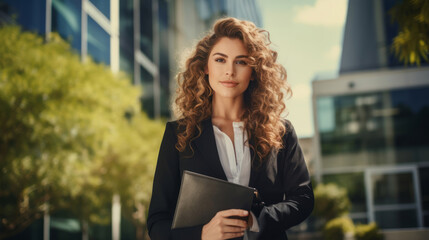 Fototapeta premium Generative ai professional businesswoman posing outdoors