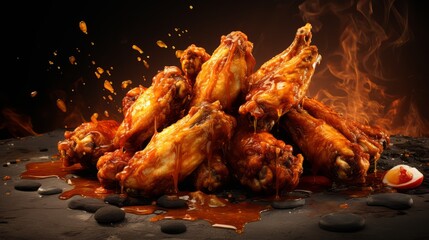hot spicy steamy chicken wings ai generated - obrazy, fototapety, plakaty