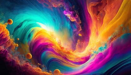 Colourful abstract vibrant gradient liquid art illustraion background with copy space 