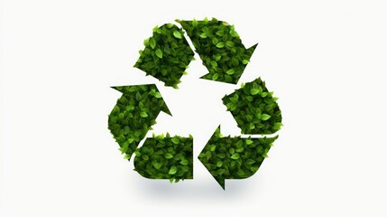 Green symbol isolated on white background. Recycling eco sign from leaves. Zero waste eco friendly concept. Recycle reuse reduce icon. Ecological metaphor. Save planet. Global warming.