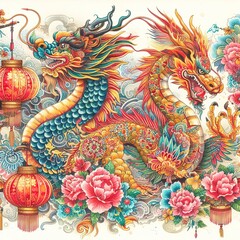 Beautiful illustration for Chinese New Year. Generative AI