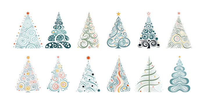 Christmas Abstract Trees Set. Logo or symbol template. Perfect for a variety of creative projects, including greeting cards, holiday banners and social posts.