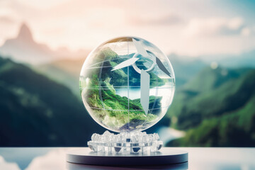 Crystal globe with clean hydrogen energy concept. Clean environment and ecology for green earth concept.