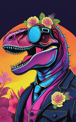 Dinosaur T-rex wearing sunglasses, Abstract background