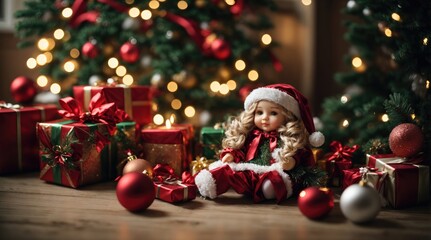 New Year gifts, Christmas decorations and toy doll