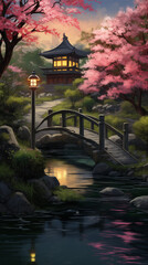 japanese garden at night