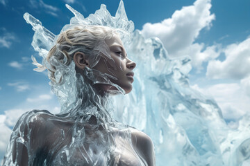 Portrait of a queen as ice element, ice mother nature - obrazy, fototapety, plakaty