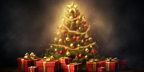 Fototapeta na wymiar Christmas tree with gift boxes. Generative AI