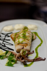 Sea food prepared in a restaurant 