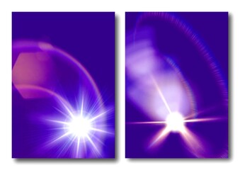Set of abstract purple covers. Bright glowing colored background with glare. Modern design template for posters, ad banners, brochures, flyers, covers, websites.