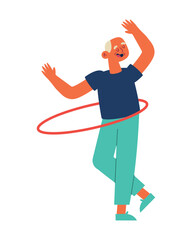 old person active with hupa hoop
