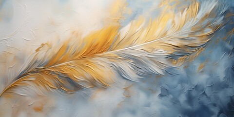 A blue and golden feather painting art background, generative ai