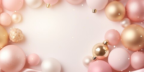 Fototapeta na wymiar Premium Christmas Decorations. Pastel Pink and Gold Festive Background. Generative AI 