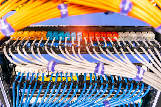 Network panel, switch and cable in data center