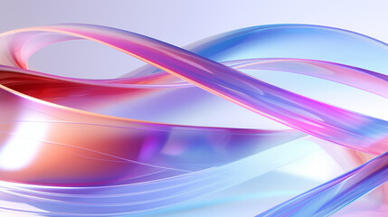 3D render abstrato na paisagem natural. Fita de vidro brilhante transparente na &aacute;gua. Onda curva hologr&aacute;fica em movimento. Elemento de design iridescente para fundo de banner, papel de parede