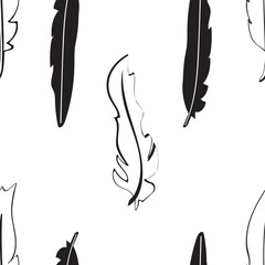 Feathers seamless pattern in doodle style in vector
