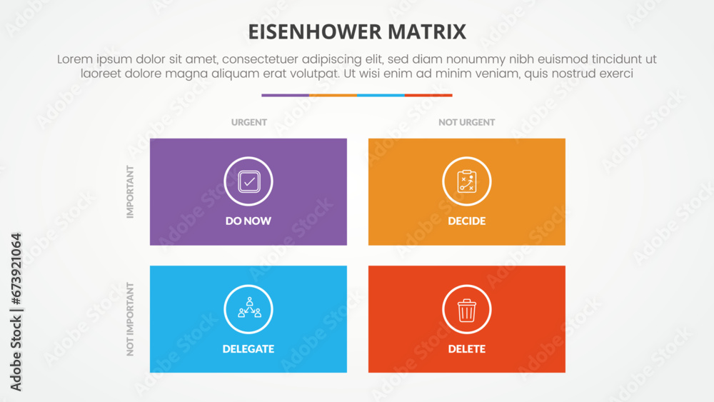 Poster eisenhower matrix template infographic concept for slide presentation with rectangle box matrix quad