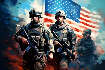 Poster US army soldiers against an american flag © Raanan