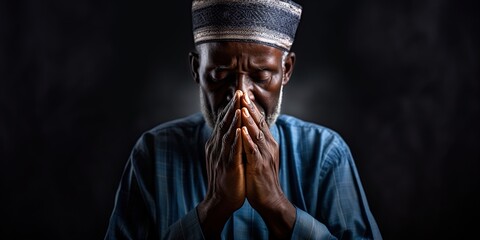 Man praying. Spirituality and religious concept. Ai Generative - obrazy, fototapety, plakaty