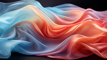 Abstract background with flowing silk material. Blue, red and violet color gradients and lights. 
