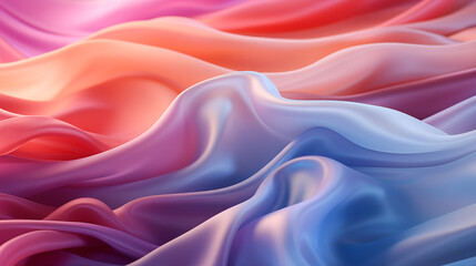 Abstract background with flowing silk material. Blue, red and violet color gradients and lights. 