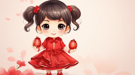 Cute girl wear traditional cheongsam during Chinese New Year Celebration