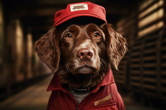 Generative AI picture portrait of mail person mailman mailwoman in corporate uniform