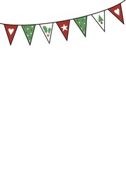 Obraz premium Christmas bunting decorated with holly leaf, Christmas tree, star and heart motifs.. This trendy, fun illustration has been created in a cartoon style in festive colours.