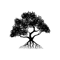 mangrove tree vector silhouette, black and white colors - obrazy, fototapety, plakaty