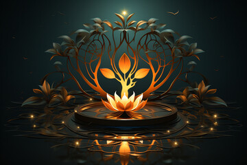 Naklejka na ściany i meble Generative AI picture of beautiful lotus gracefully poised on dark backdrop