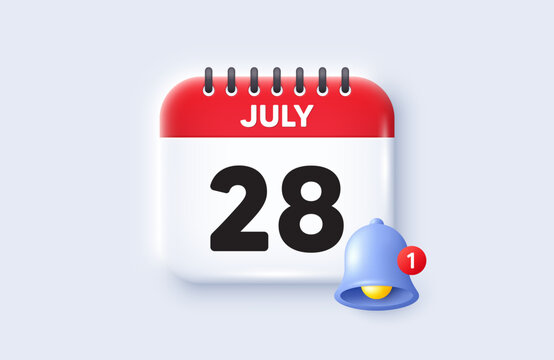 28th day of the month icon. Calendar date 3d icon. Event schedule date. Meeting appointment time. 28th day of July month. Calendar event reminder date. Vector