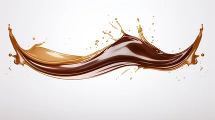 Fotobehang  respingo líquido de chocolate em um fundo branco com espaço de cópia © Alexandre