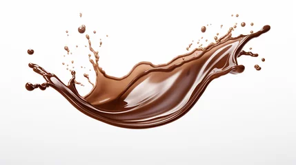 Fotobehang  respingo líquido de chocolate em um fundo branco com espaço de cópia © Alexandre