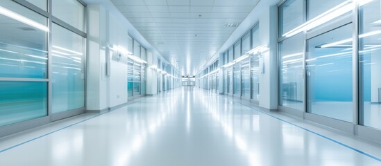 Modern hospital corridor and people with long exposure effect, blurred - obrazy, fototapety, plakaty