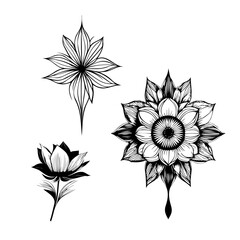 Flower Tattoo, Floral Ink, Black Flowers, Sharp Petals, Flower Art