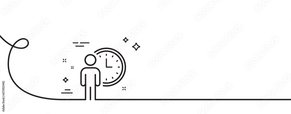 Poster person waiting line icon. continuous one line with curl. service time sign. clock symbol. waiting si