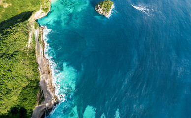 Aerial View of Green Mountain Beside the Ocean - Powered by Adobe