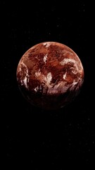 Red rocky desert Mars like planet. Thin atmosphere and clouds. 3D illustration concept of terran world. Barren and dry conditions. Earth ecosystem in extreme climate change drought oceans apocalypse.