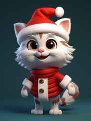 A 3D Cartoon Cat Dressed Up as Santa Claus