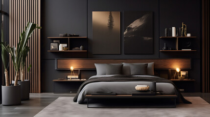 Minimalist Dark wood | Masculine |  interior design photography | Bedroom | Frame Mockup | 