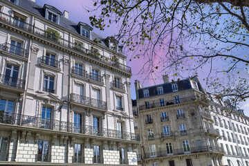 Fototapeta na wymiar Paris, beautiful buildings, boulevard Richard-Lenoir in the 11e arrondissement of the french capital 