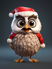A 3D Cartoon Owl Dressed Up as Santa Claus