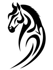 Tribal horse tattoo  vector illustration, Horse head black and white silhouette stock vector image