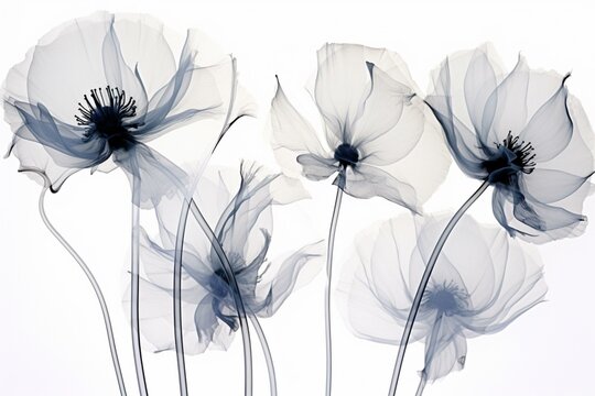 Floral x-ray on white backdrop. Generative AI