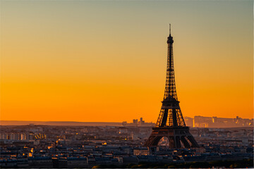 Paris and eiffel tower city at sunset. Generative AI