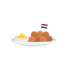 Dutch Bitterballen with mustard - Savory Snack Vector Illustration