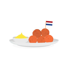 Dutch Bitterballen with mayonnaise - Savory Snack Vector Illustration