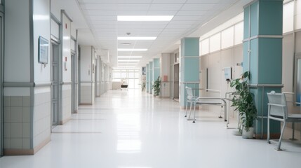 Modern hospital corridor for clean background - obrazy, fototapety, plakaty